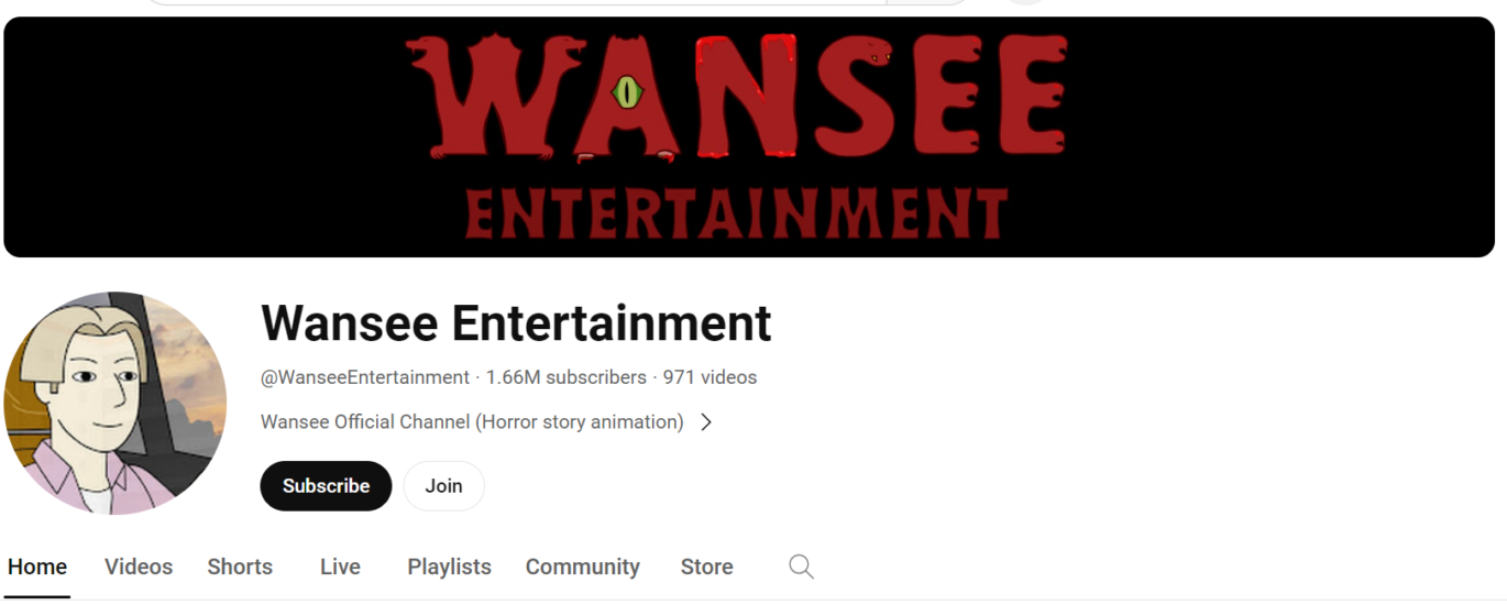 A screenshot of the YouTube channel called Wansee Entertainment